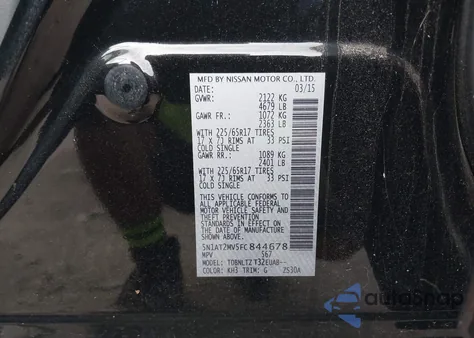 2015 Nissan Rogue Sv z USA, uszkodzony, nr VIN 5N1AT2MV5FC844678